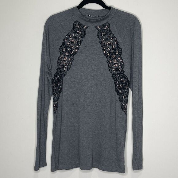 Zara Mock Neck Whimsy Goth Lace Velour Accent Long Sleeve Top Size Medium - Picture 1 of 7